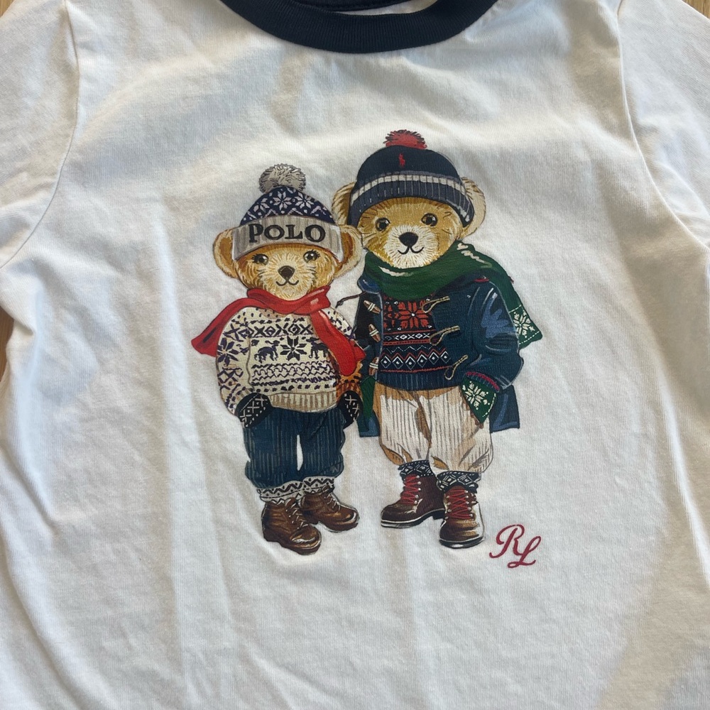 Ralph Lauren Kids' White Long Sleeve Bear Graphic Tee